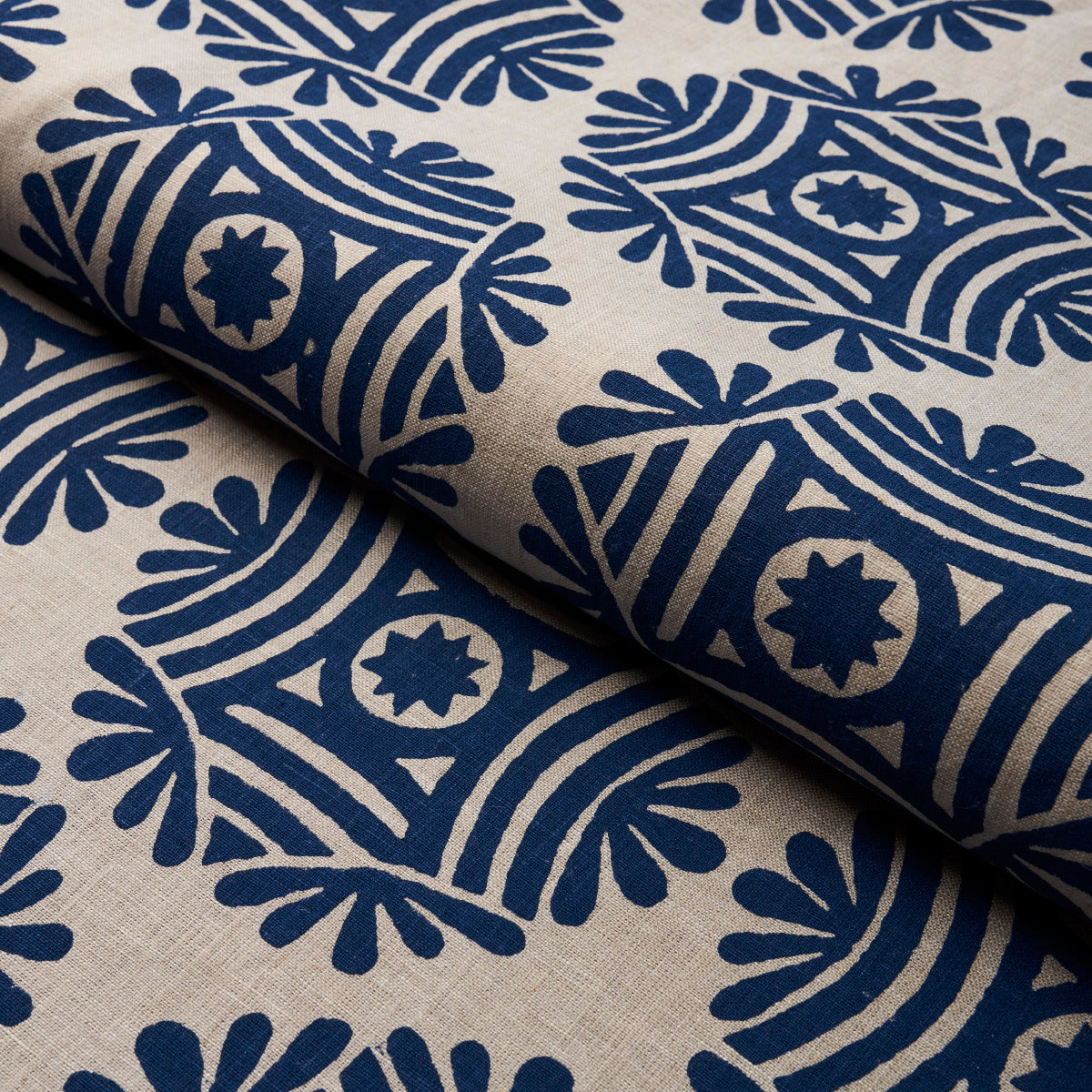 GILDED-STAR-BLOCK-PRINT-NAVY-ON-NATURAL-SCHUMACHER-181541 - Schumacher Fabric