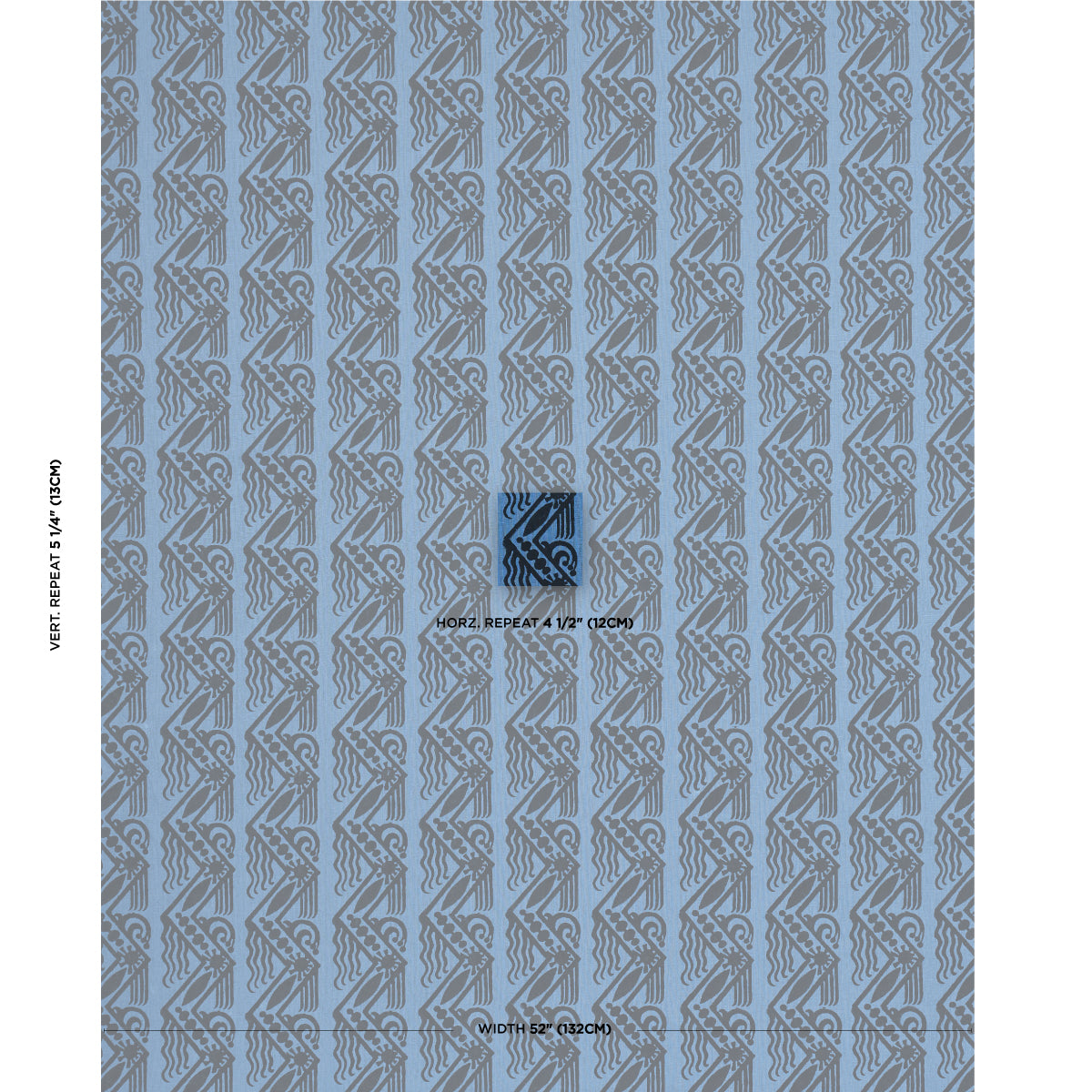VENETIAN-ZIG-ZAG-BLOCK-PRINT-BLACK-ON-BLUE-SCHUMACHER-181561 - Schumacher Fabric