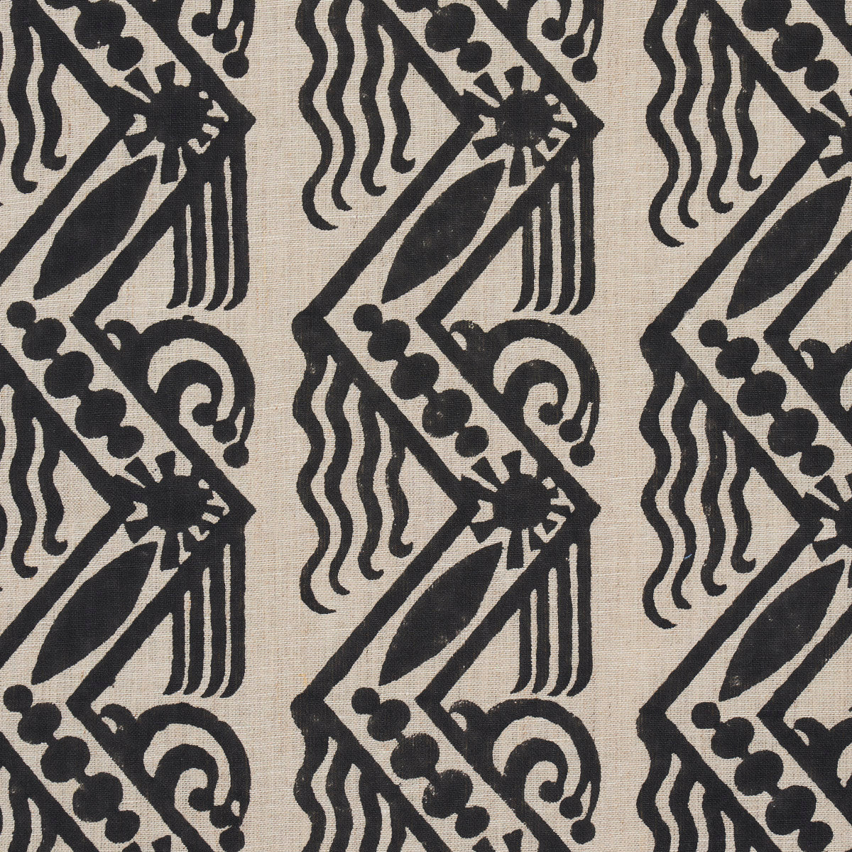 VENETIAN-ZIG-ZAG-BLOCK-PRINT-BLACK-ON-NATURAL-SCHUMACHER-181562 - Schumacher Fabric