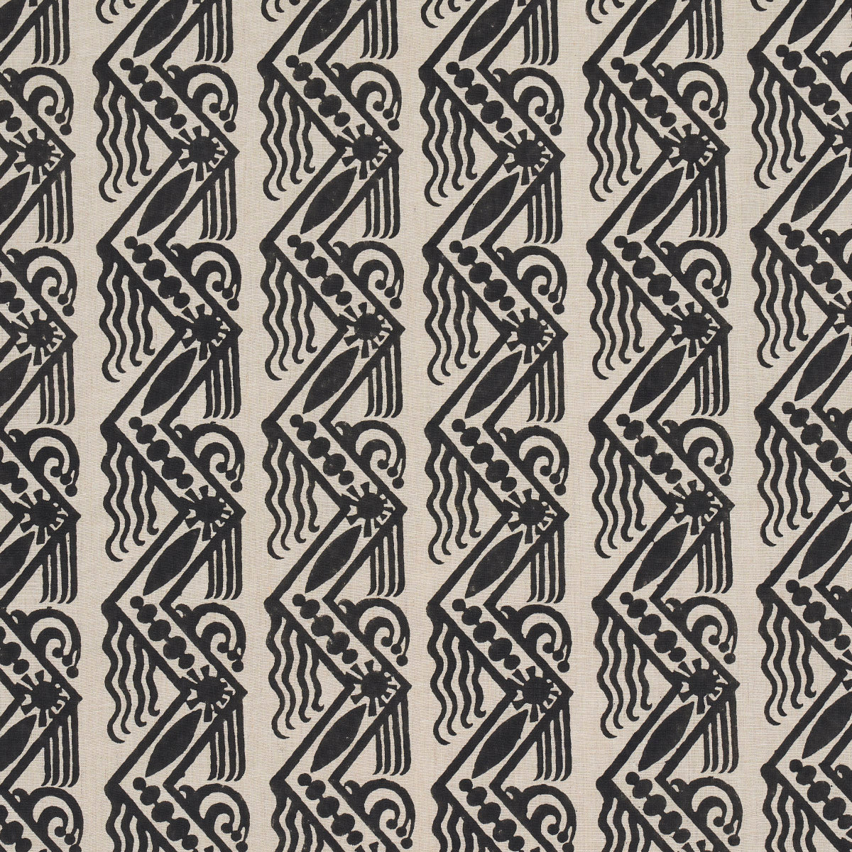VENETIAN-ZIG-ZAG-BLOCK-PRINT-BLACK-ON-NATURAL-SCHUMACHER-181562 - Schumacher Fabric