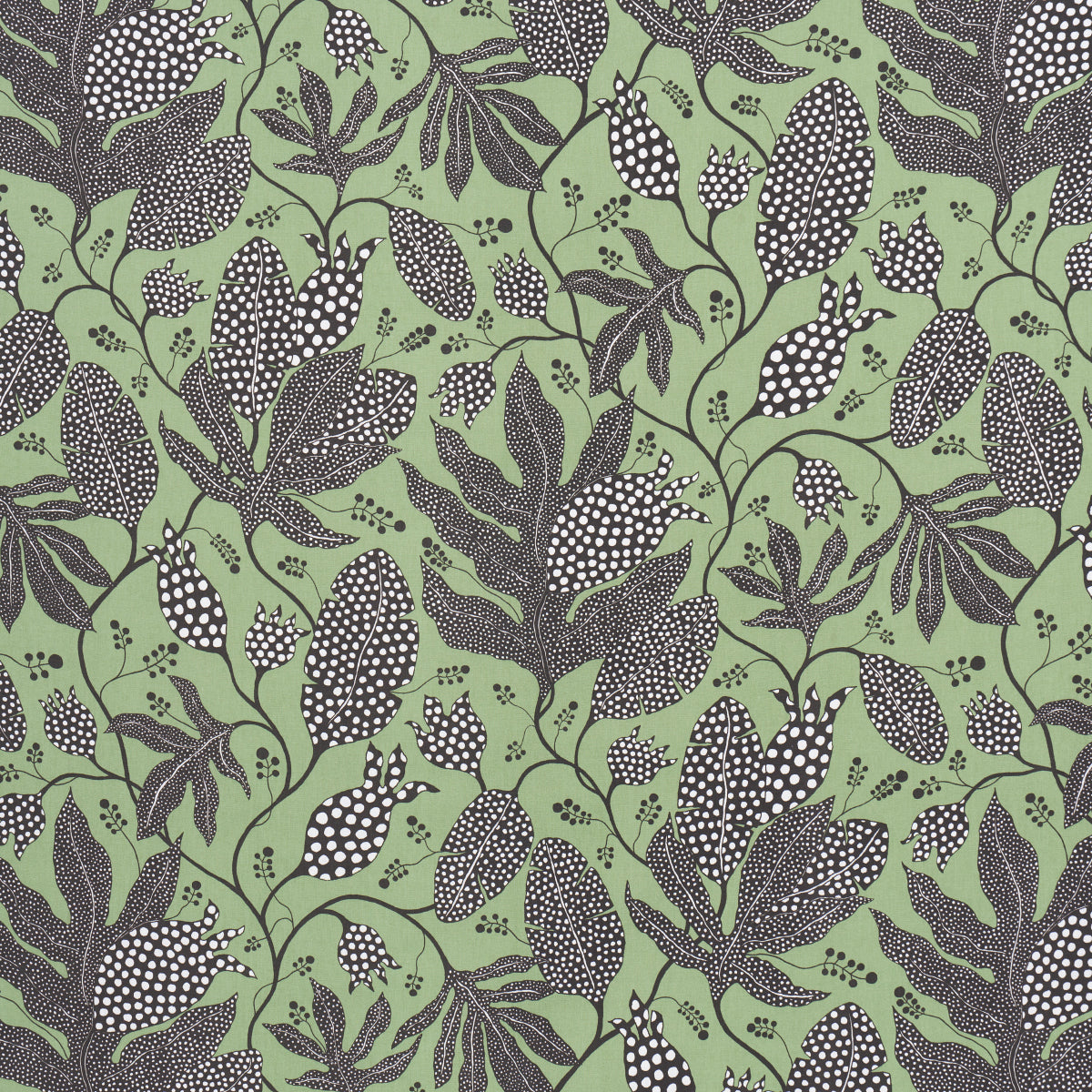 POLKA-DOT-JUNGLE-BLACK-GREEN-SCHUMACHER-181651 - Schumacher Fabric