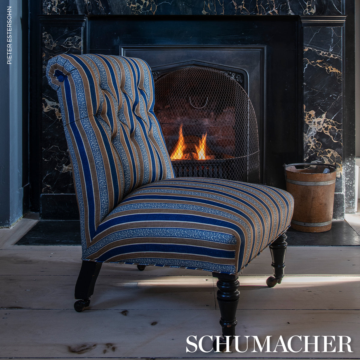 AUGUSTE-STRIPE-MARINE-COGNAC-SCHUMACHER-181710 - Schumacher Fabric
