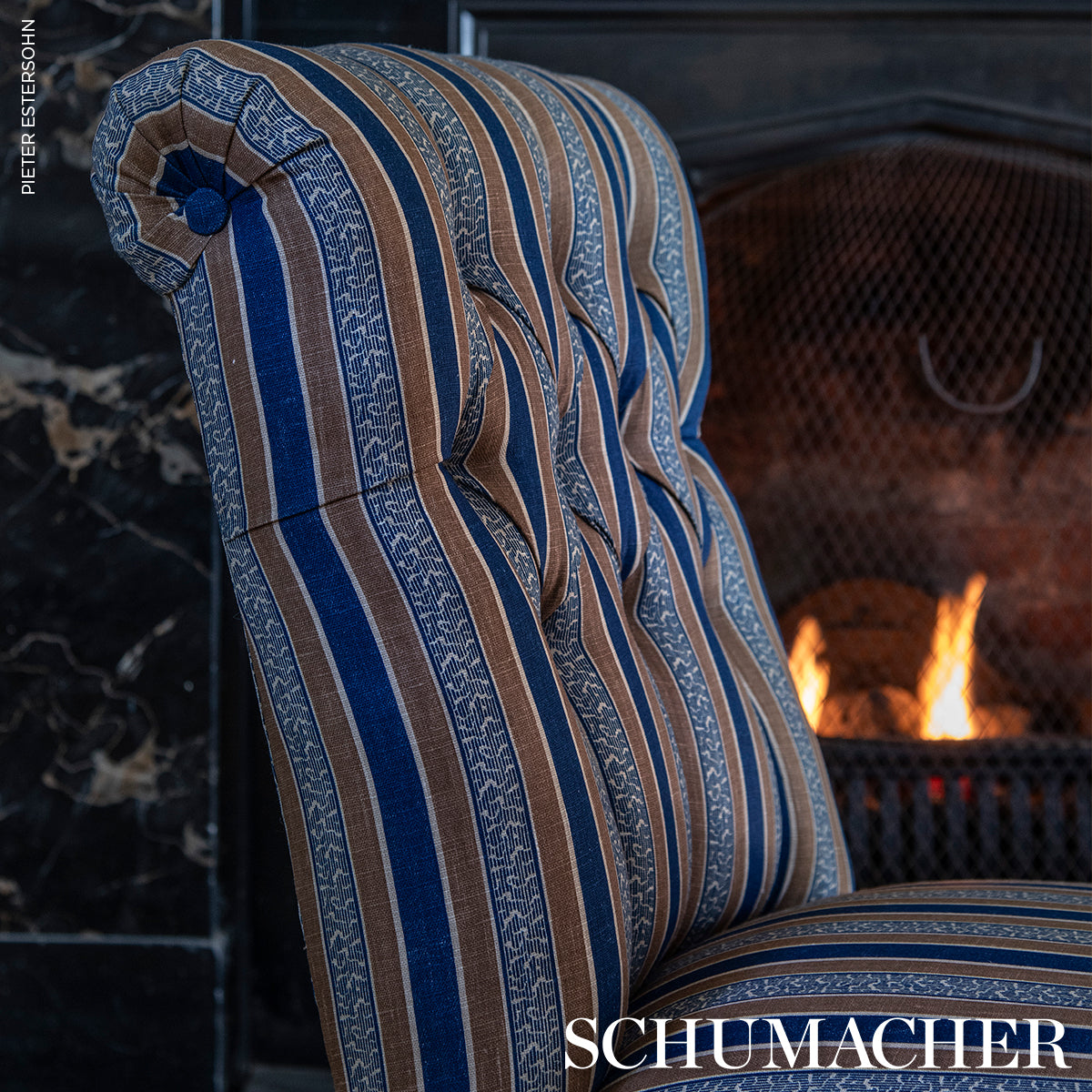 AUGUSTE-STRIPE-MARINE-COGNAC-SCHUMACHER-181710 - Schumacher Fabric