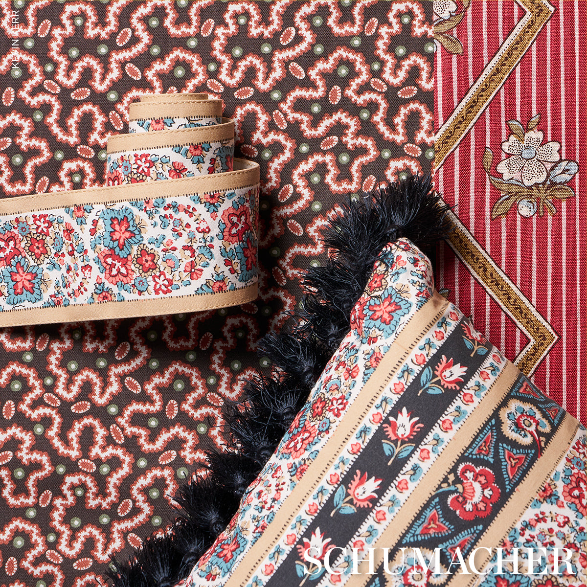 SYLVAIN-FLORAL-STRIPE-ROUGE-SCHUMACHER-181740 - Schumacher Fabric