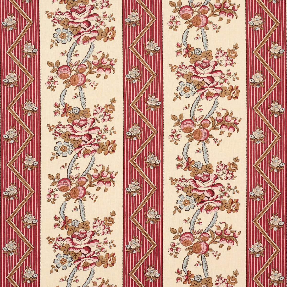 Sylvain Floral Stripe - Rouge - Schumacher 181740 Fabric - Schumacher Fabric
