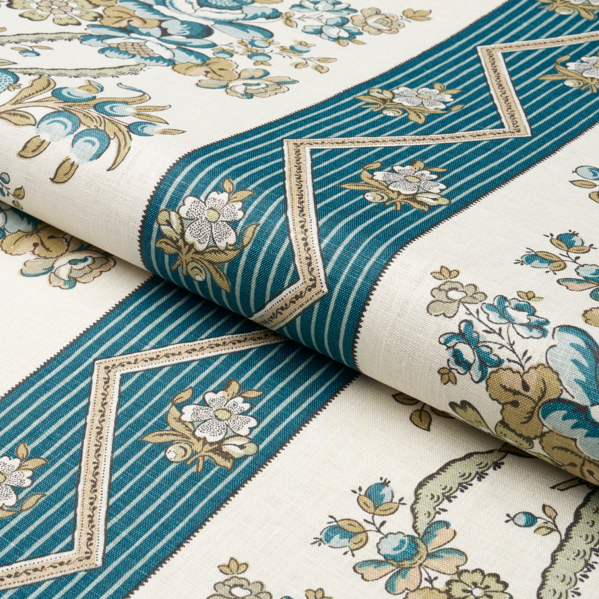 SYLVAIN-FLORAL-STRIPE-TEAL-SCHUMACHER-181741 - Schumacher Fabric