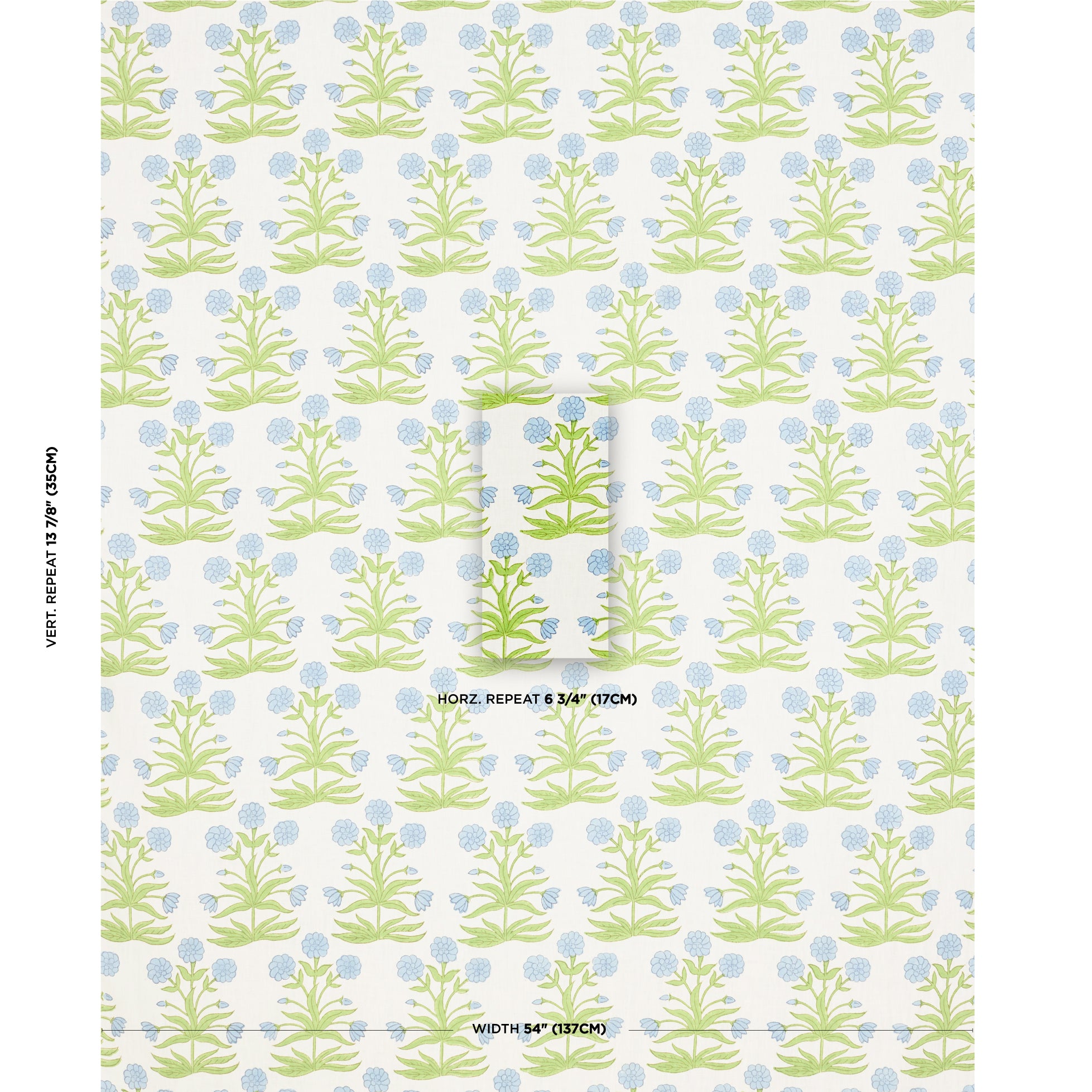 MUGHAL-HAND-BLOCK-PRINT-SKY-PISTACHIO-SCHUMACHER-181782 - Schumacher Fabric