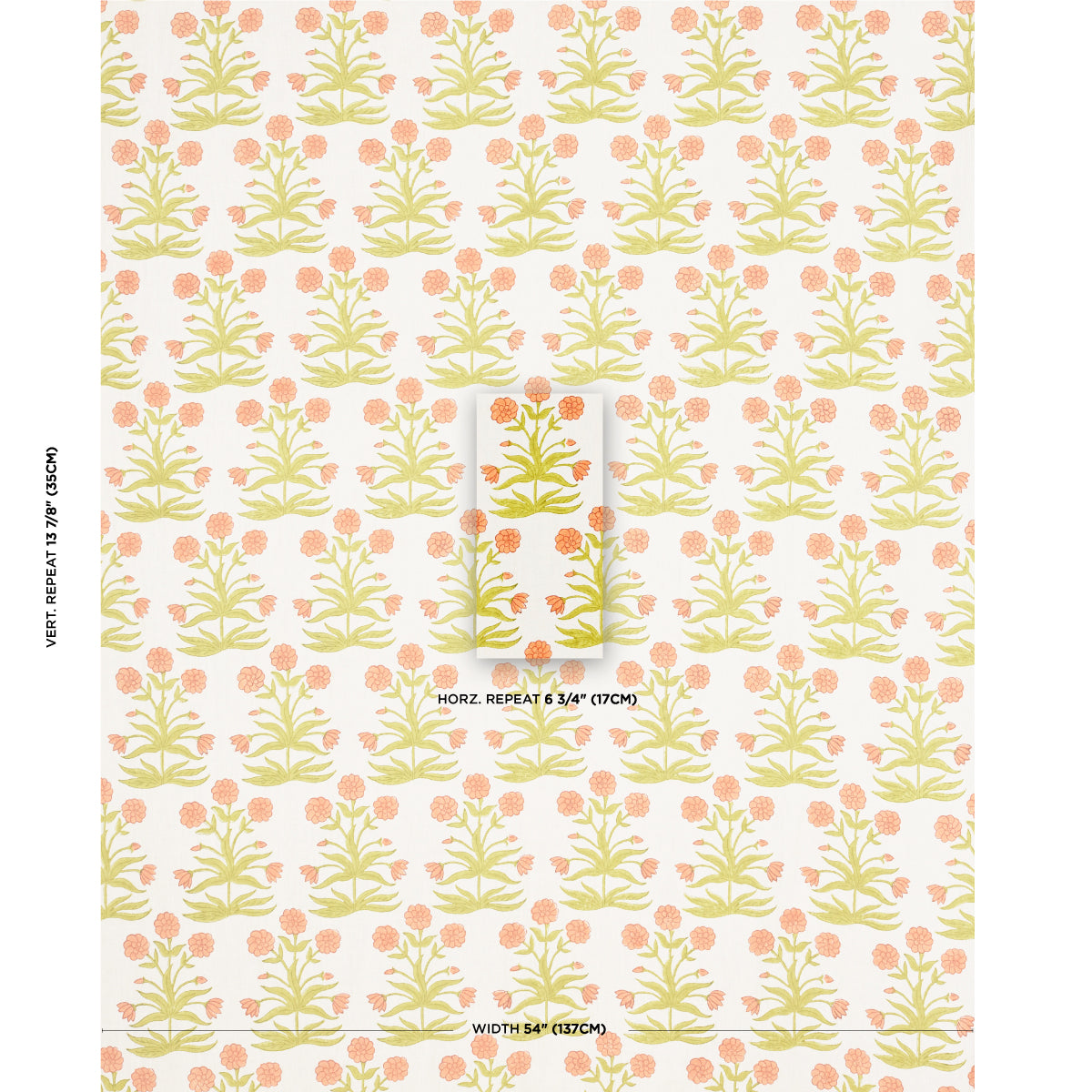 MUGHAL-HAND-BLOCK-PRINT-PEACH-SAP-GREEN-SCHUMACHER-181783 - Schumacher Fabric