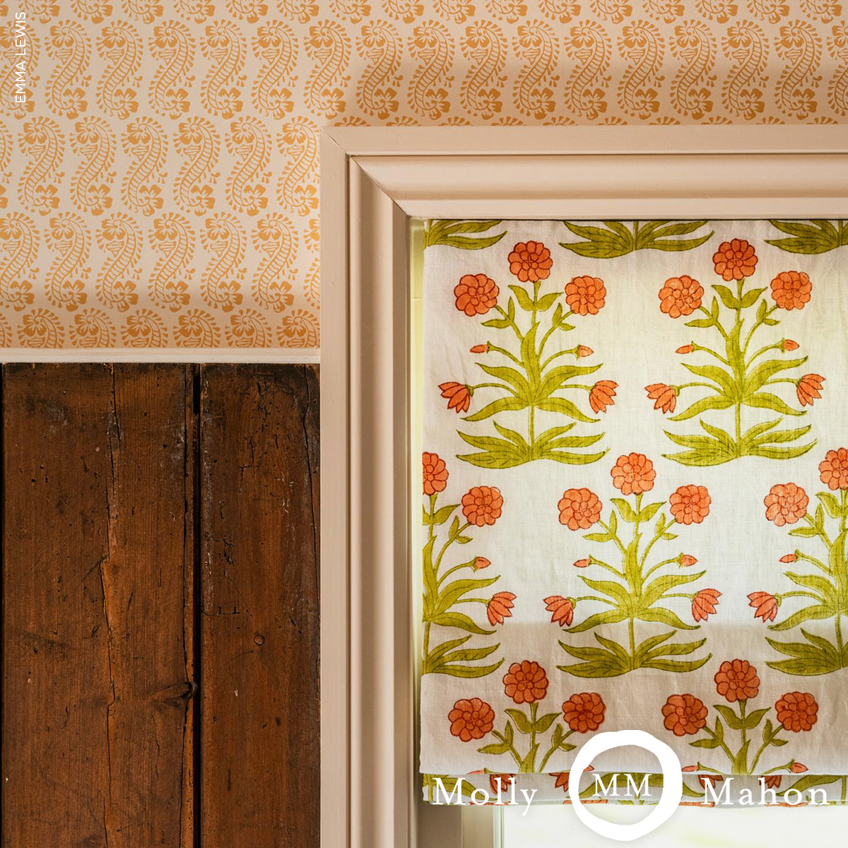 MUGHAL-HAND-BLOCK-PRINT-PEACH-SAP-GREEN-SCHUMACHER-181783 - Schumacher Fabric