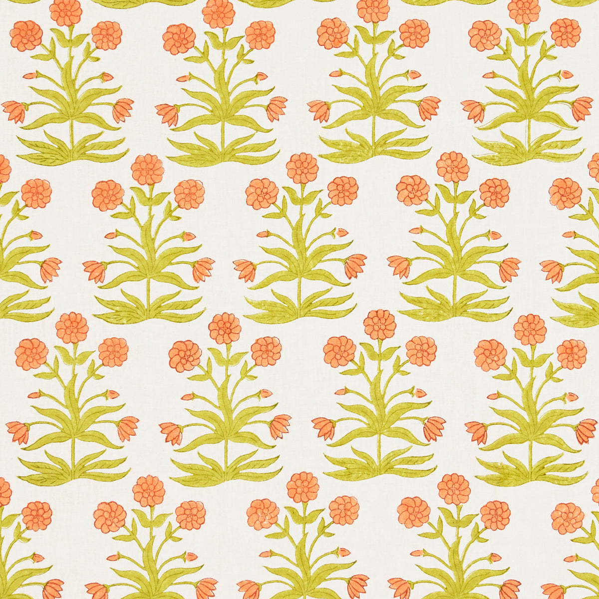 MUGHAL-HAND-BLOCK-PRINT-PEACH-SAP-GREEN-SCHUMACHER-181783 - Schumacher Fabric