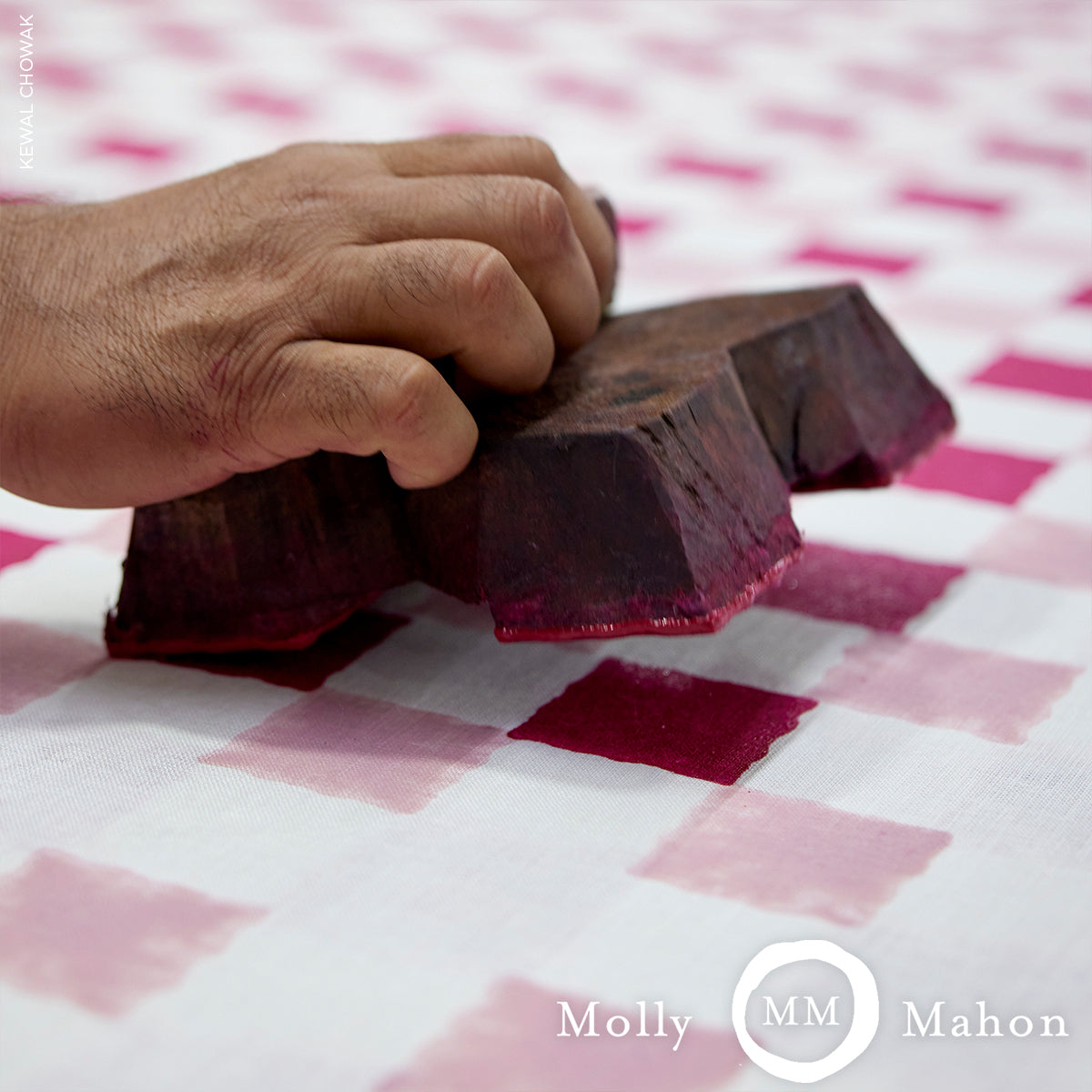 CHEQUER-HAND-BLOCK-PRINT-PINKS-SCHUMACHER-181790 - Schumacher Fabric