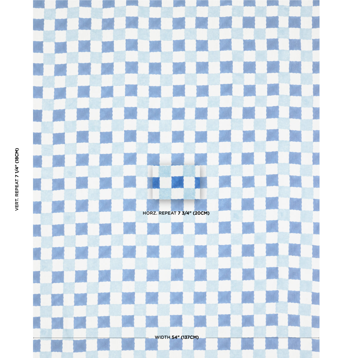 CHEQUER-HAND-BLOCK-PRINT-BLUE-SCHUMACHER-181791 - Schumacher Fabric
