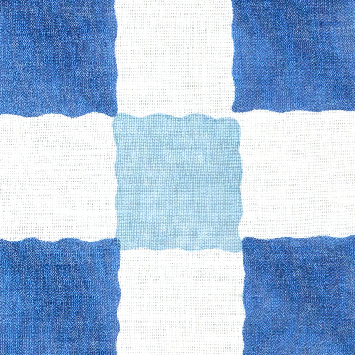 CHEQUER-HAND-BLOCK-PRINT-BLUE-SCHUMACHER-181791 - Schumacher Fabric