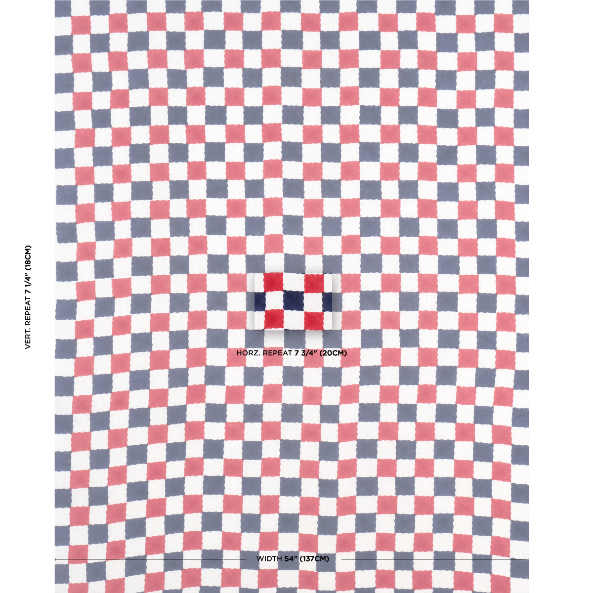 CHEQUER-HAND-BLOCK-PRINT-RED-NAVY-SCHUMACHER-181792 - Schumacher Fabric