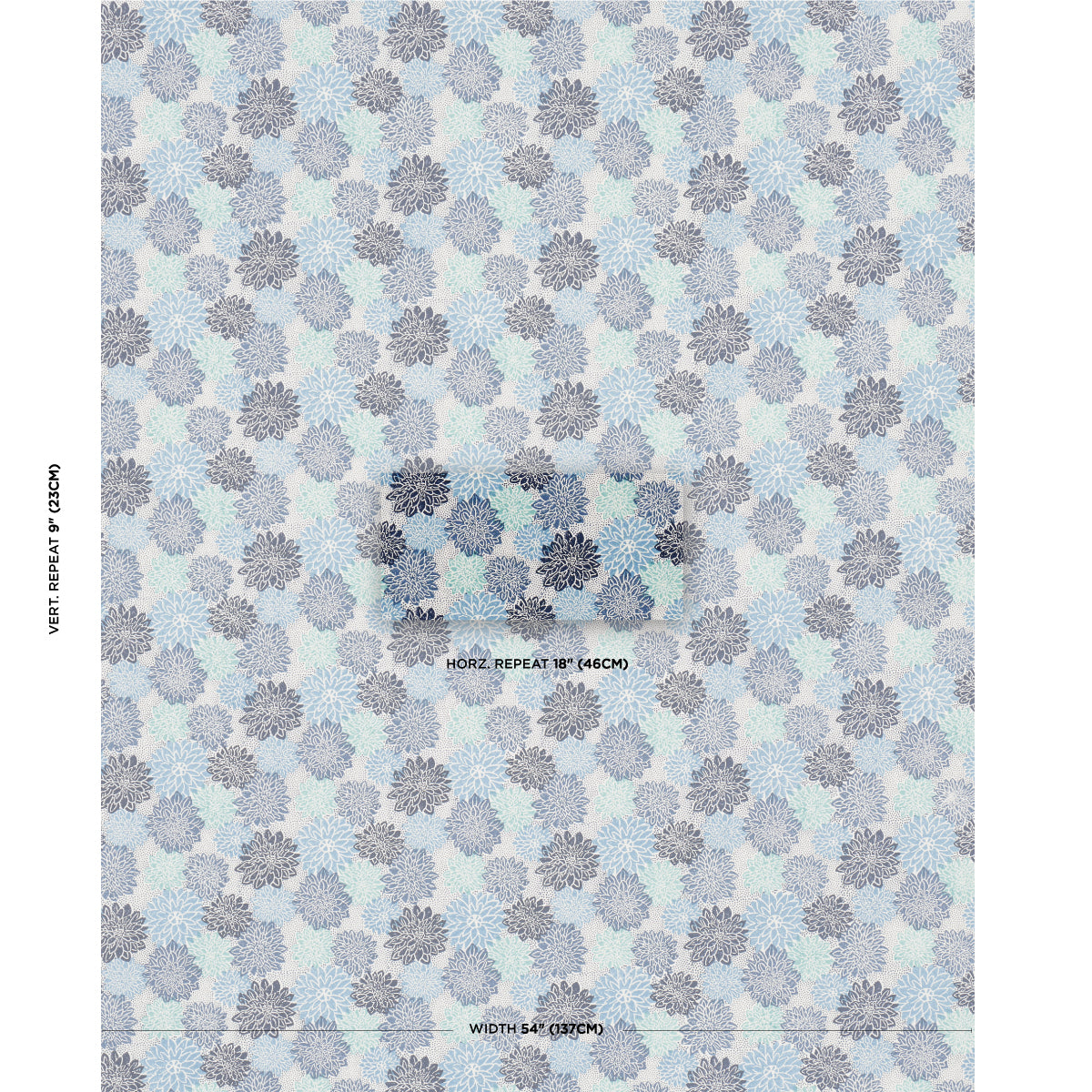 DAHLIA-HAND-BLOCK-PRINT-BLUES-SCHUMACHER-181800 - Schumacher Fabric
