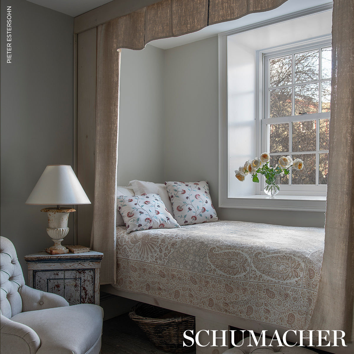 Colmery Paisley Panel - Parchment - Schumacher 181820 Fabric - Schumacher Fabric