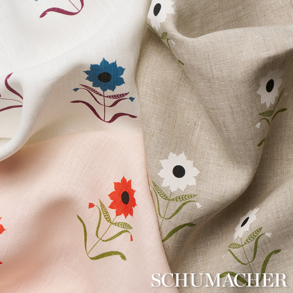 FORGET-ME-NOTS-RED-ON-PINK-SCHUMACHER-181980 - Schumacher Tela