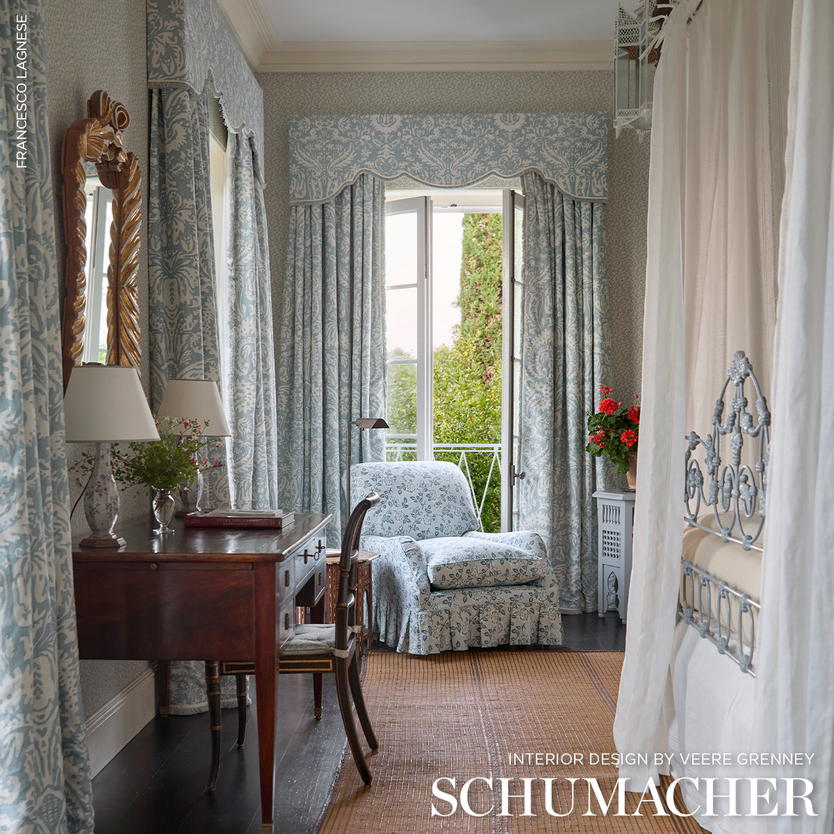 SUFFOLK-DAMASK-BLUE-SCHUMACHER-182121 - Schumacher Fabric
