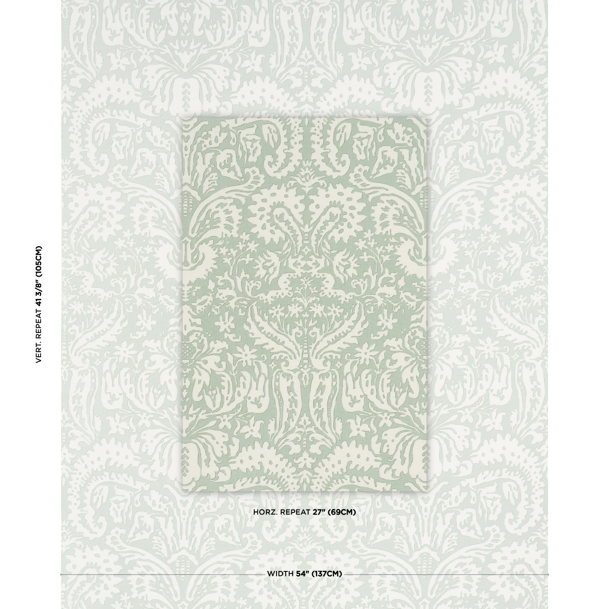 Suffolk Damask - Celadon - Schumacher 182123 Fabric - Schumacher Fabric