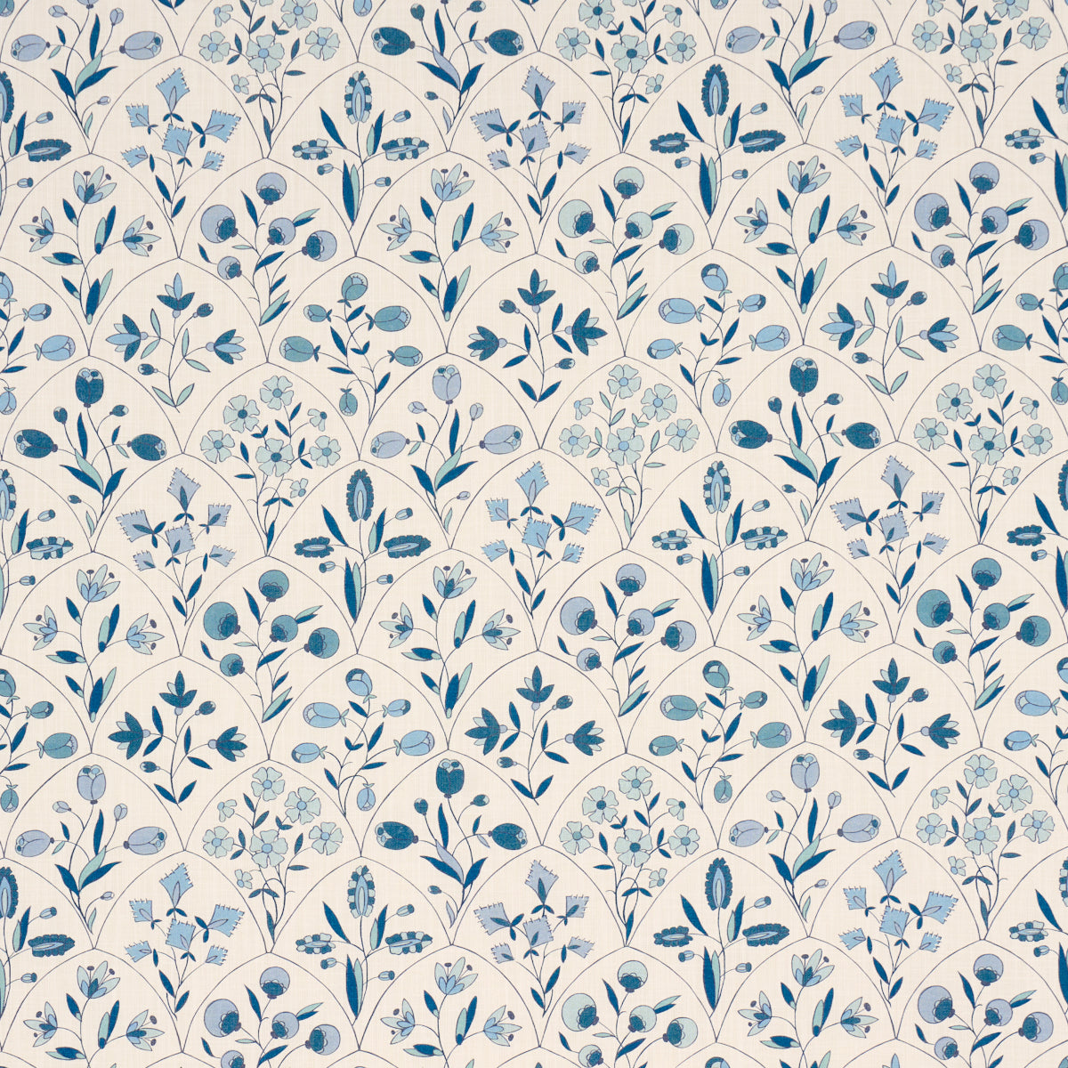 Frances Floral Indoor/Outdoor - Blues - Schumacher 182160 Fabric - Schumacher Fabric