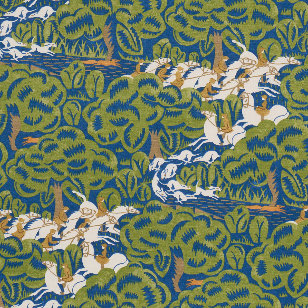 MARGARET-SCHLOEMANS-FOX-CHASE-NAVY-GREEN-SCHUMACHER-182341 - Schumacher Tela