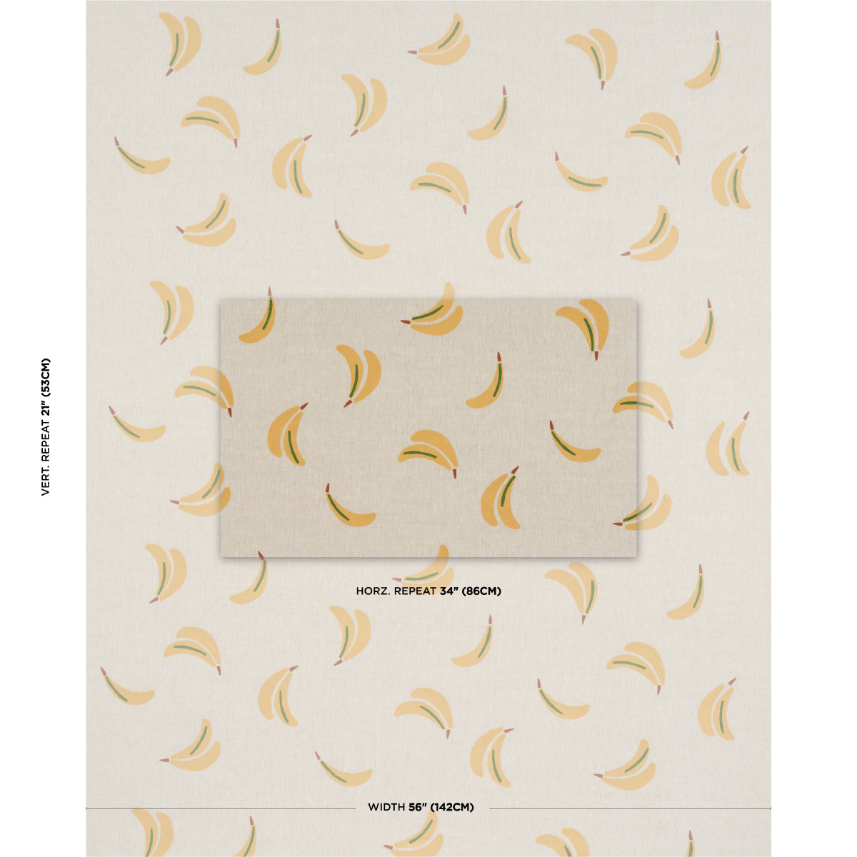 BANANA-STAND-HAND-BLOCK-PRINT-OCHRE-AND-GREEN-ON-NATURAL-SCHUMACHER-182370 - Schumacher Fabric