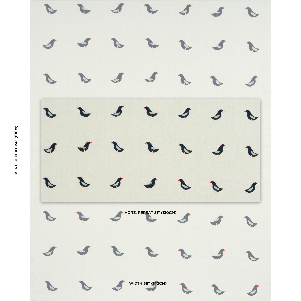 BIRDS-HAND-BLOCK-PRINT-BLACK-ON-NATURAL-SCHUMACHER-182380 - Schumacher Fabric