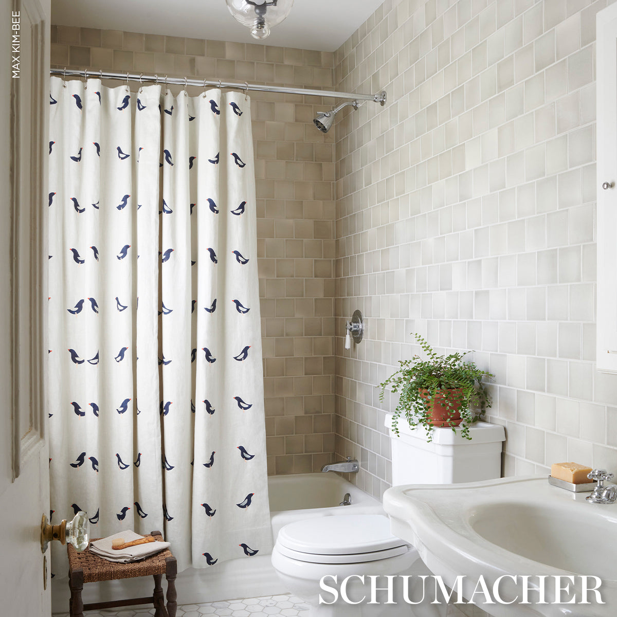 BIRDS-HAND-BLOCK-PRINT-BLACK-ON-NATURAL-SCHUMACHER-182380 - Schumacher Fabric