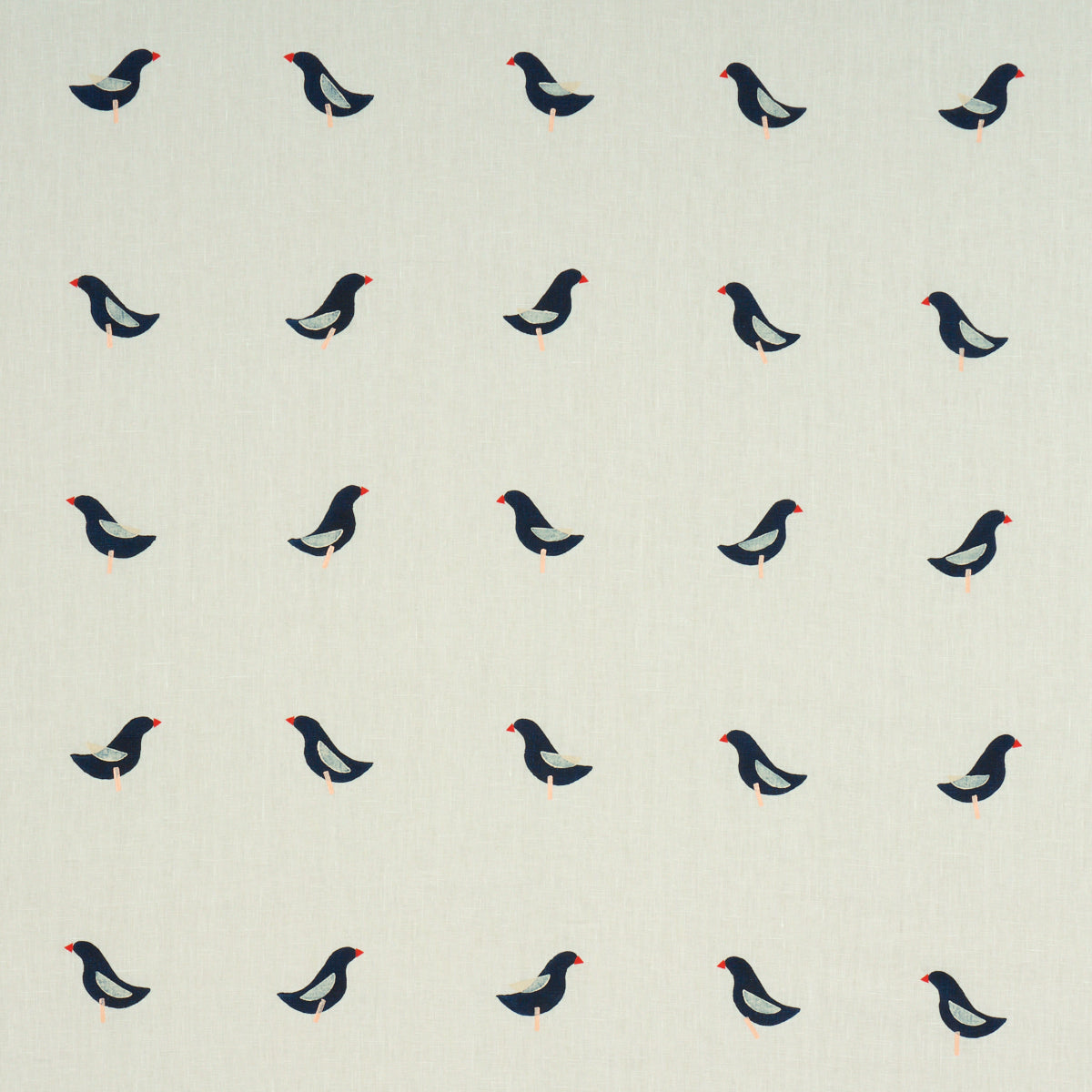 BIRDS-HAND-BLOCK-PRINT-BLACK-ON-NATURAL-SCHUMACHER-182380 - Schumacher Fabric