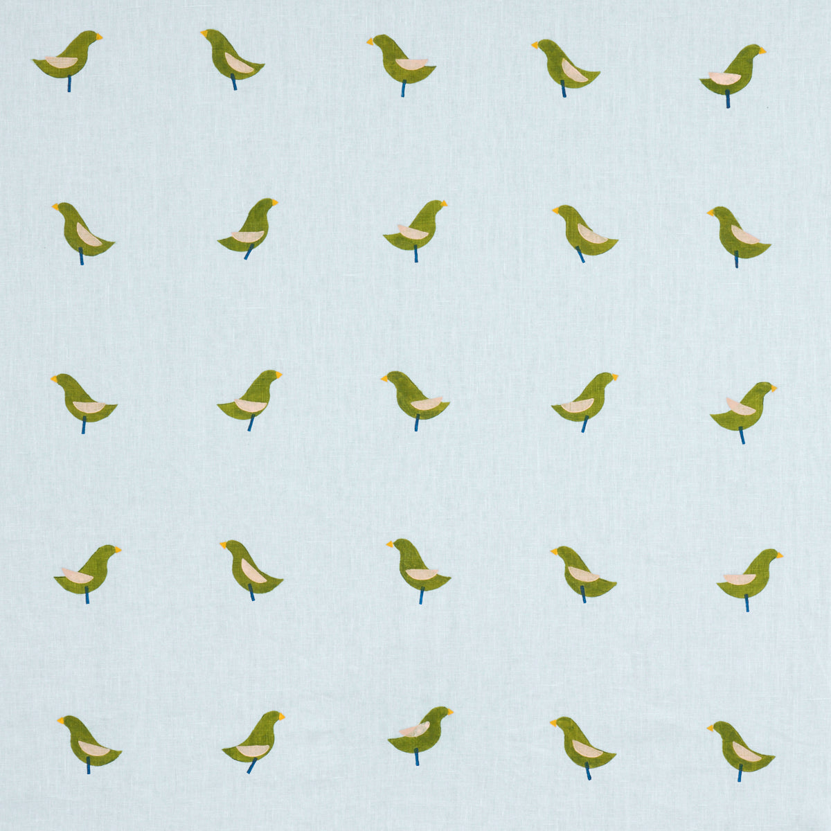 BIRDS-HAND-BLOCK-PRINT-GREEN-ON-SKY-SCHUMACHER-182381 - Schumacher Tela