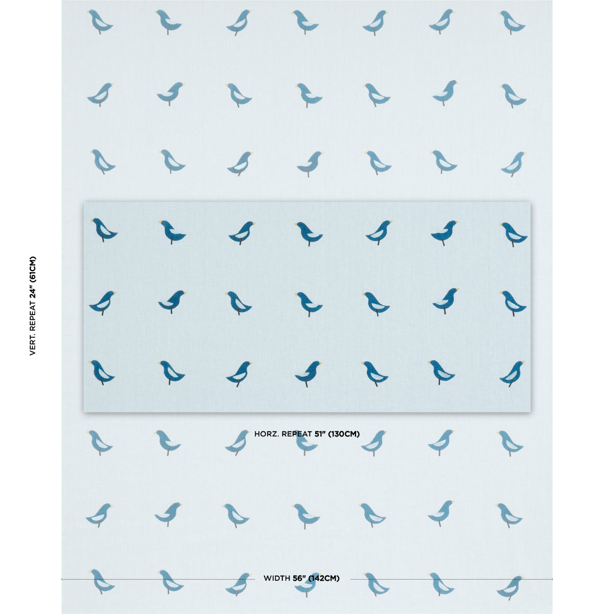 BIRDS-HAND-BLOCK-PRINT-NAVY-ON-SKY-SCHUMACHER-182382 - Schumacher Fabric