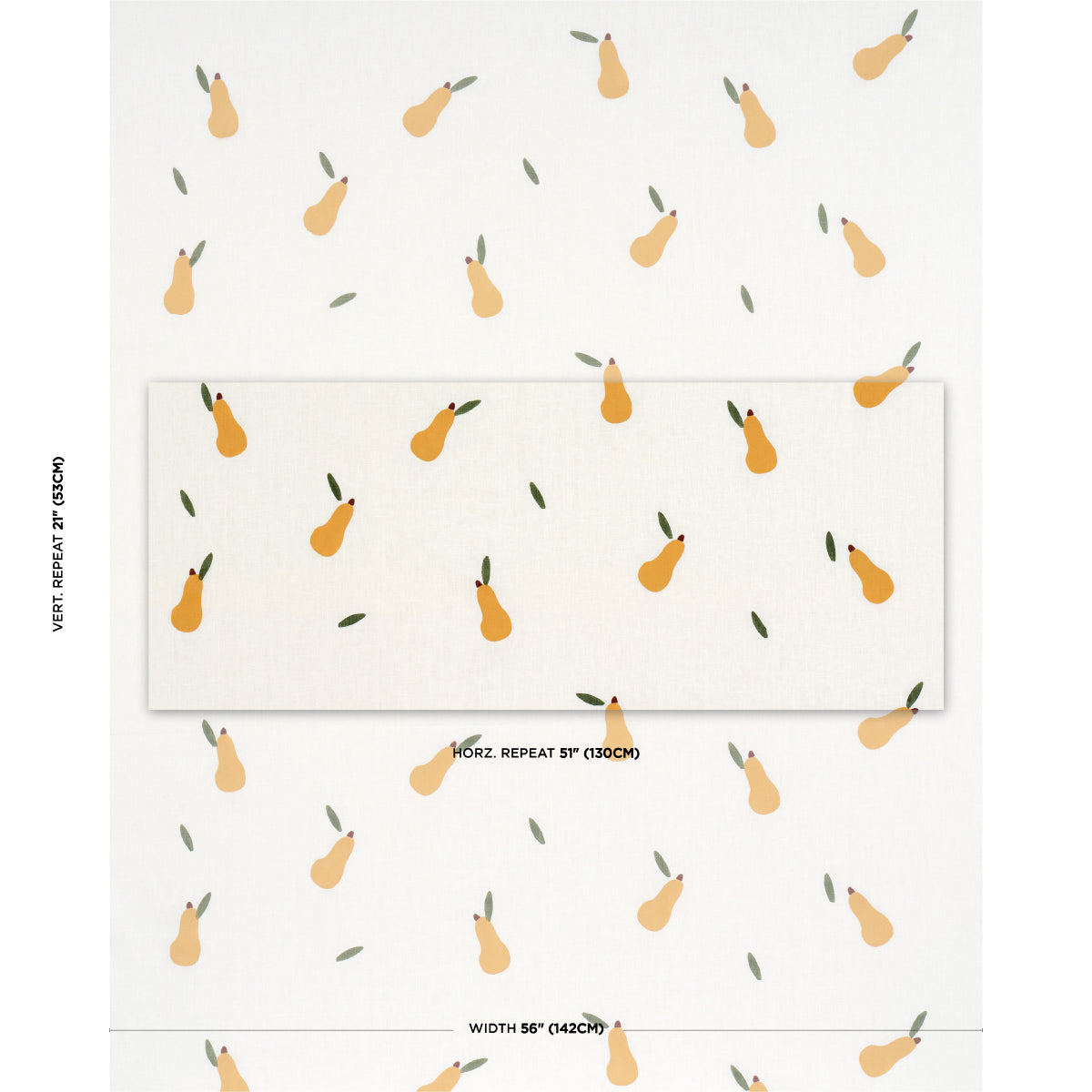 PEARS-HAND-BLOCK-PRINT-GREEN-AND-OCHRE-ON-WHITE-SCHUMACHER-182390 - Schumacher Tela