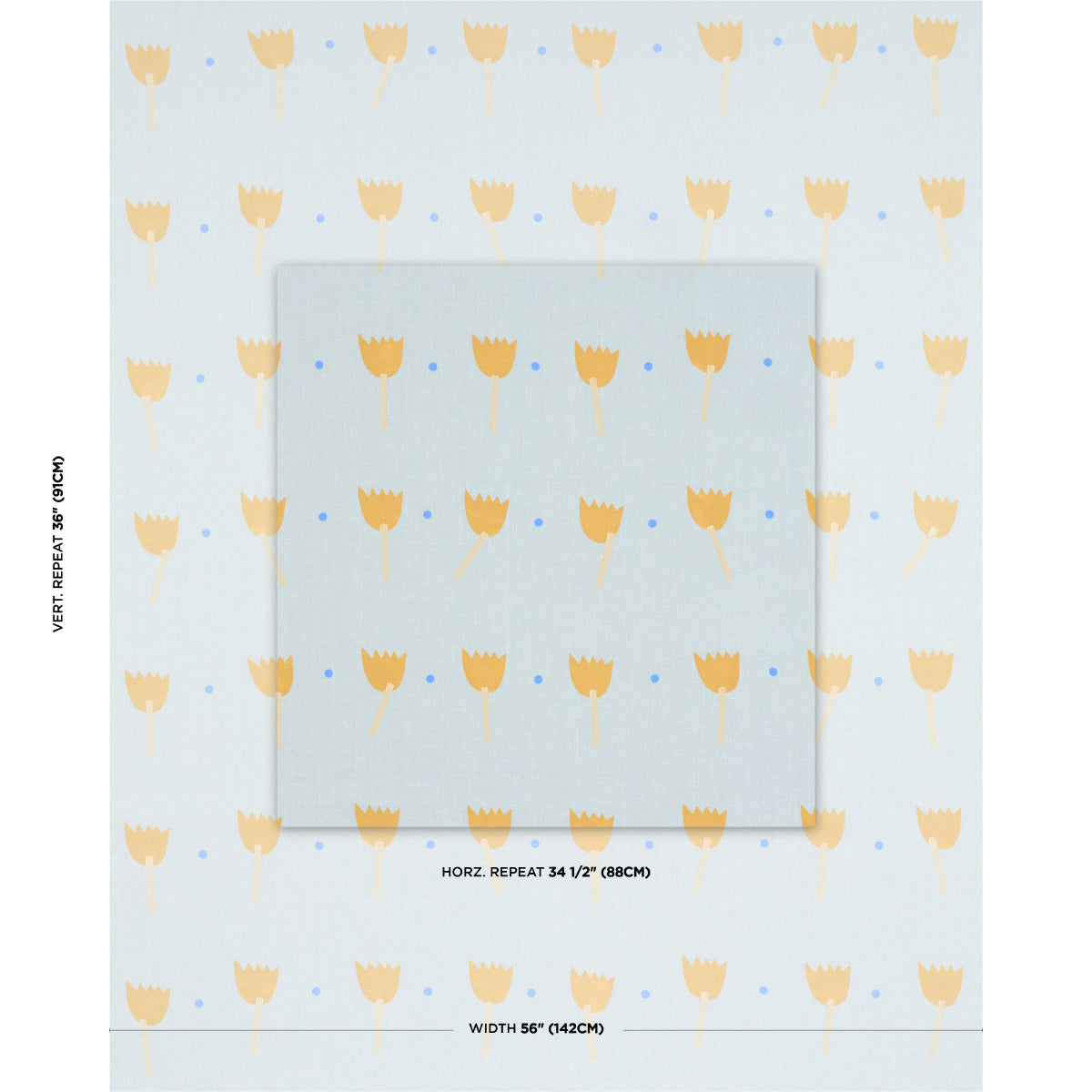 TULIP-PLAY-HAND-BLOCK-PRINT-OCHRE-ON-SKY-SCHUMACHER-182400 - Schumacher Tela