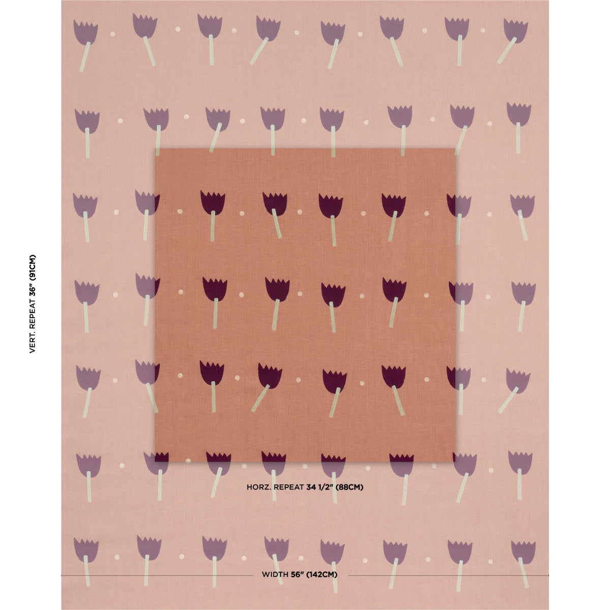 TULIP-PLAY-HAND-BLOCK-PRINT-VIOLET-ON-RUST-SCHUMACHER-182401 - Schumacher Tela
