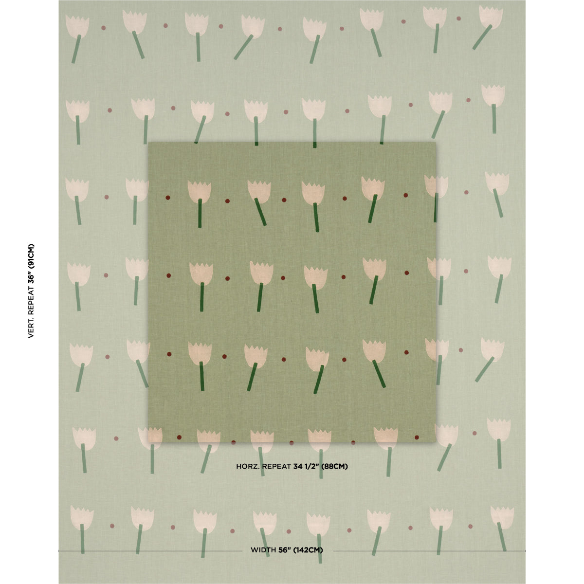 TULIP-PLAY-HAND-BLOCK-PRINT-PEACH-ON-SAGE-SCHUMACHER-182402 - Schumacher Fabric