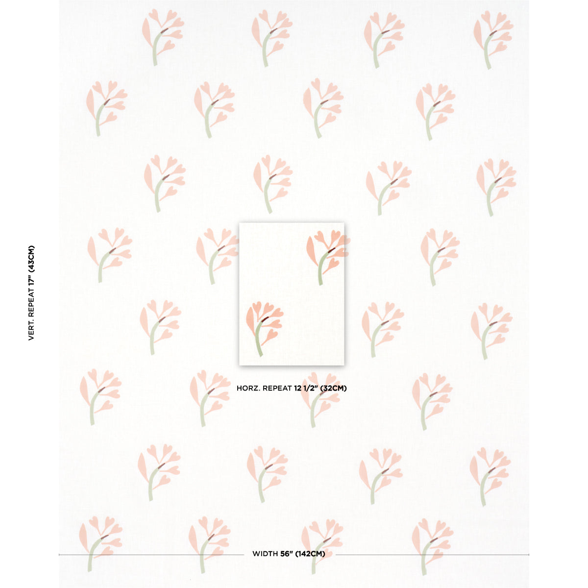 GINKGO-HAND-BLOCK-PRINT-PINK-AND-SAGE-ON-WHITE-SCHUMACHER-182410 - Schumacher Fabric