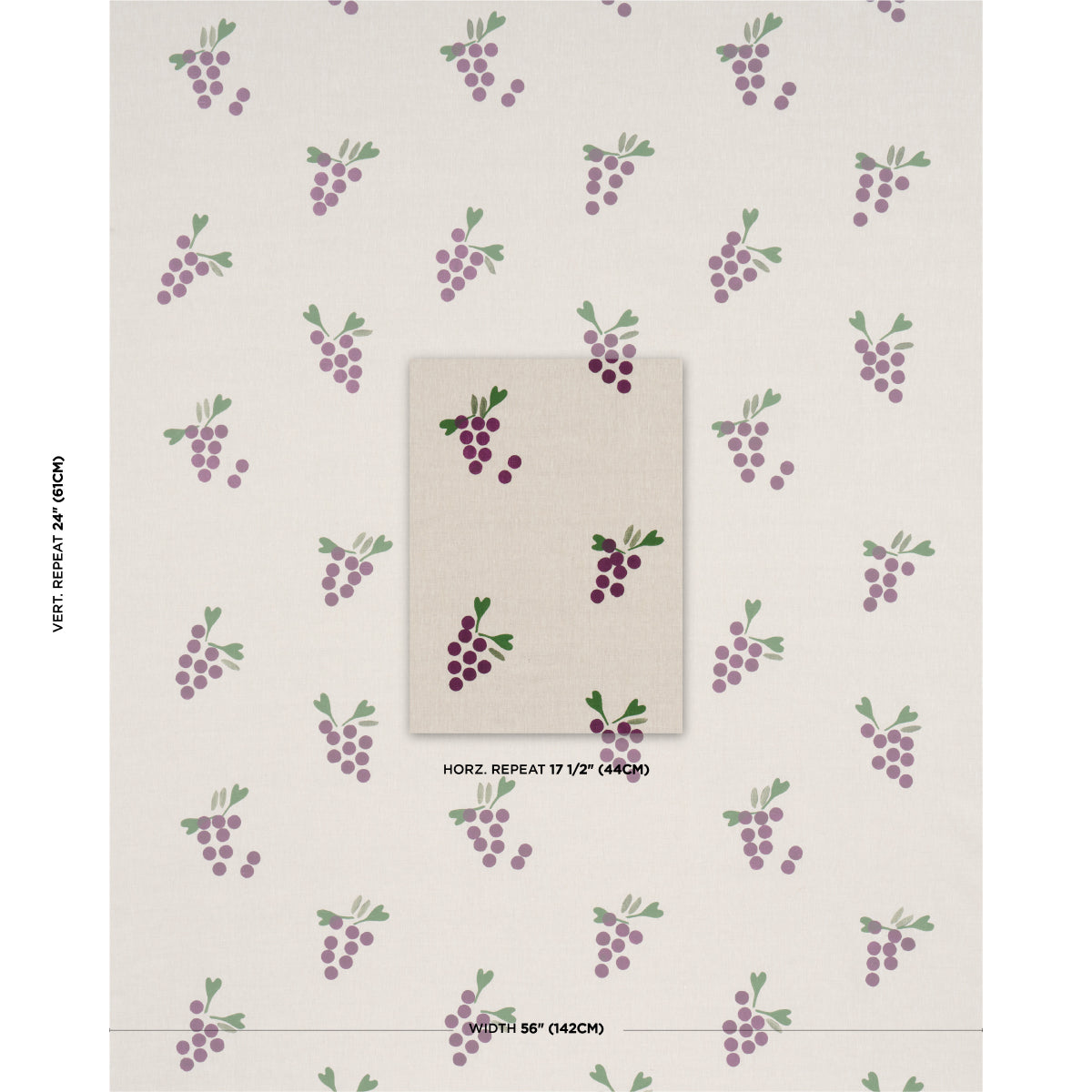 GRAPES-HAND-BLOCK-PRINT-PURPLE-ON-NATURAL-SCHUMACHER-182420 - Schumacher Fabric