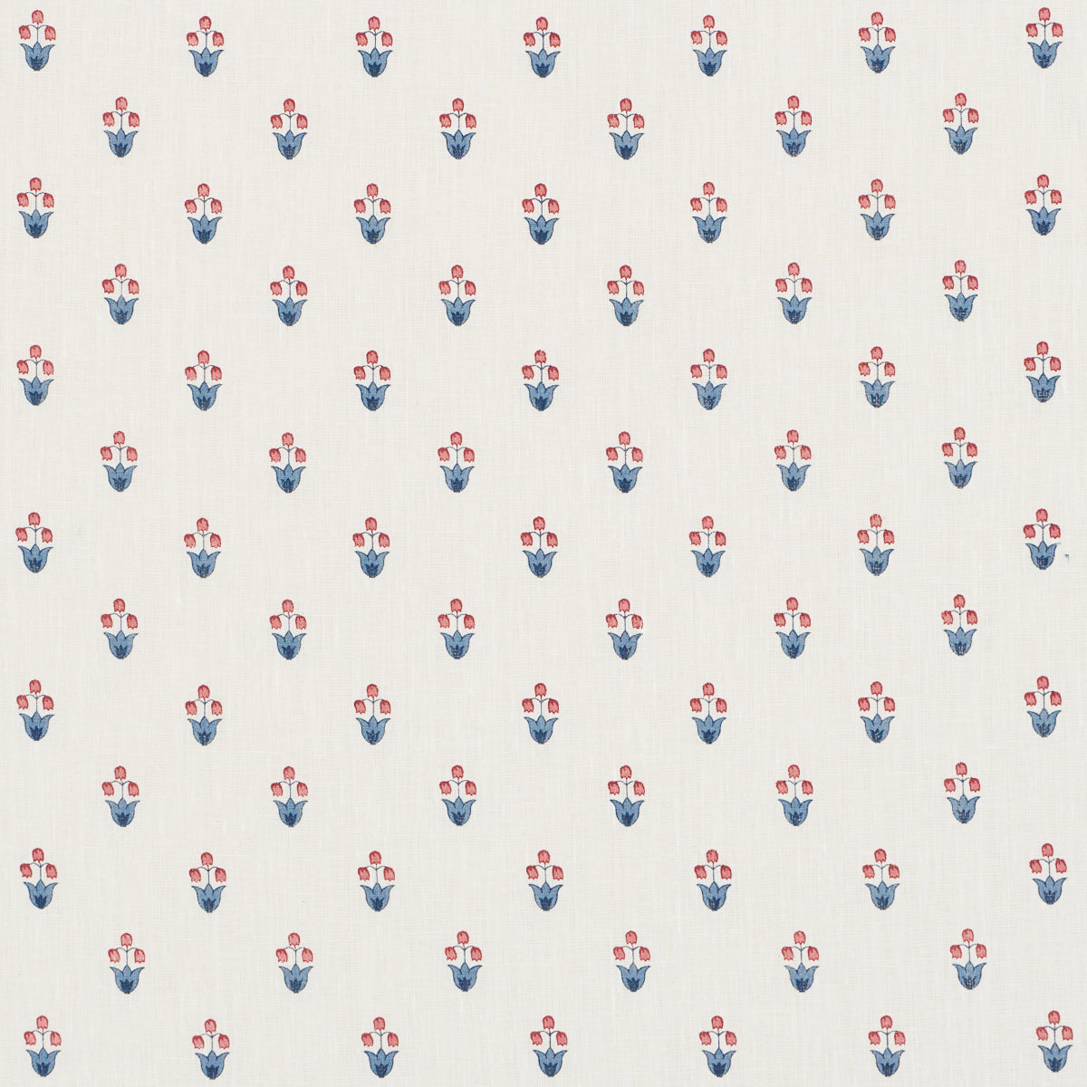 Moira Hand Print - Blue & Red - Schumacher 182722 Fabric - Schumacher Fabric