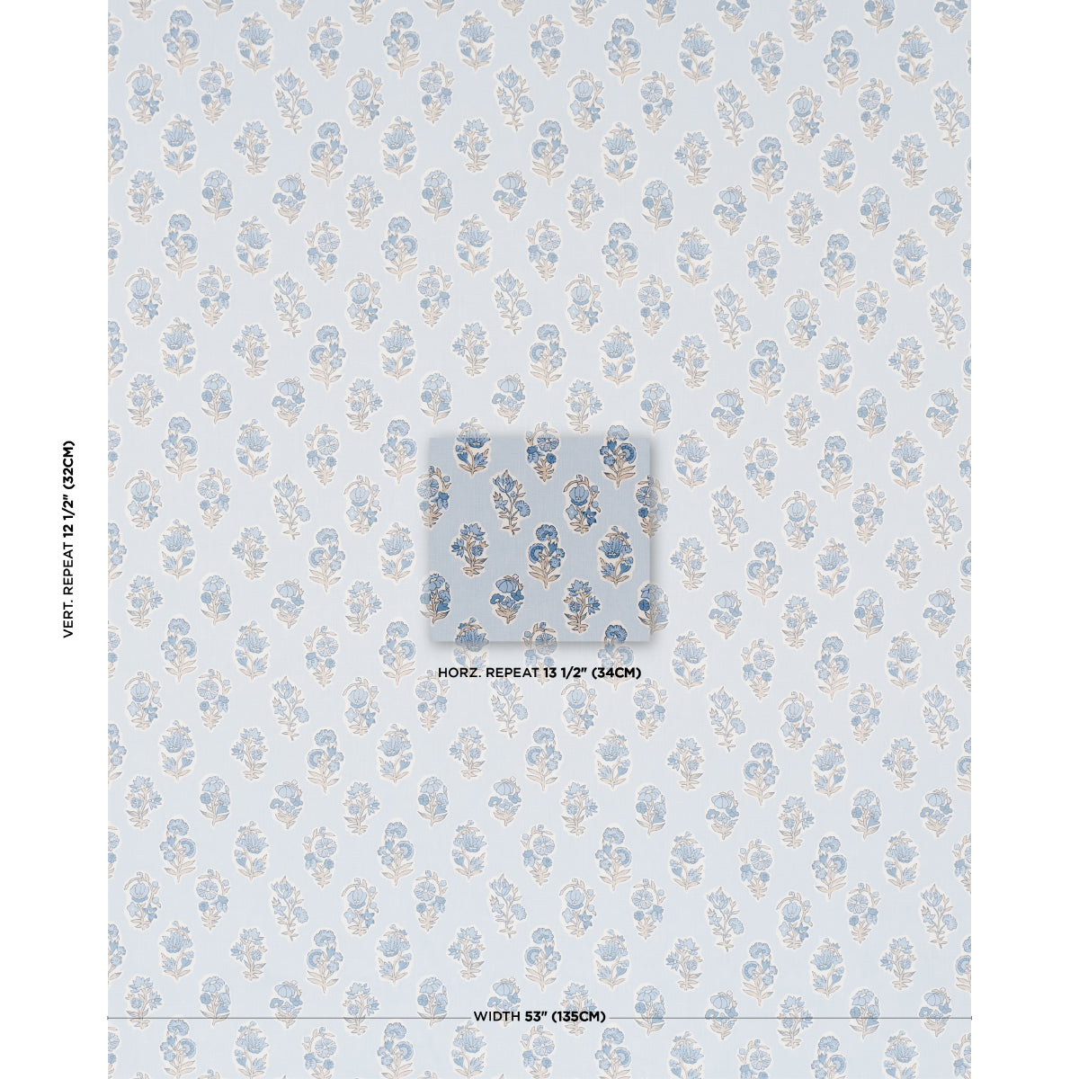 Anessa Hand-Screen Print - Blue - Schumacher 182892 Fabric - Schumacher Fabric