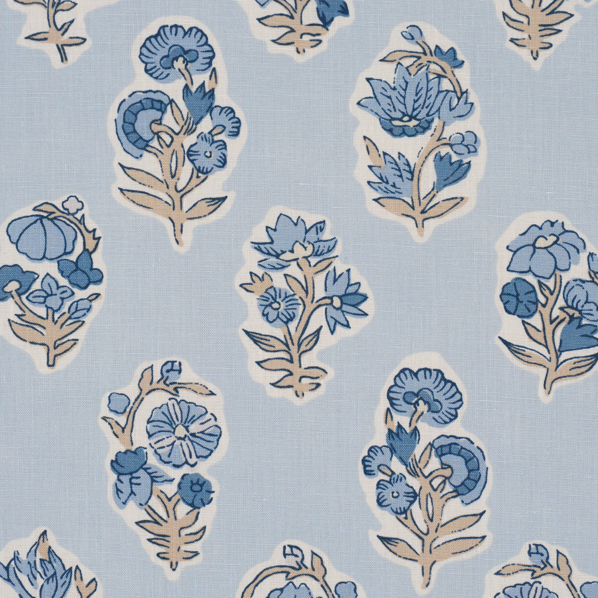 Anessa Hand-Screen Print - Blue - Schumacher 182892 Fabric - Schumacher Fabric