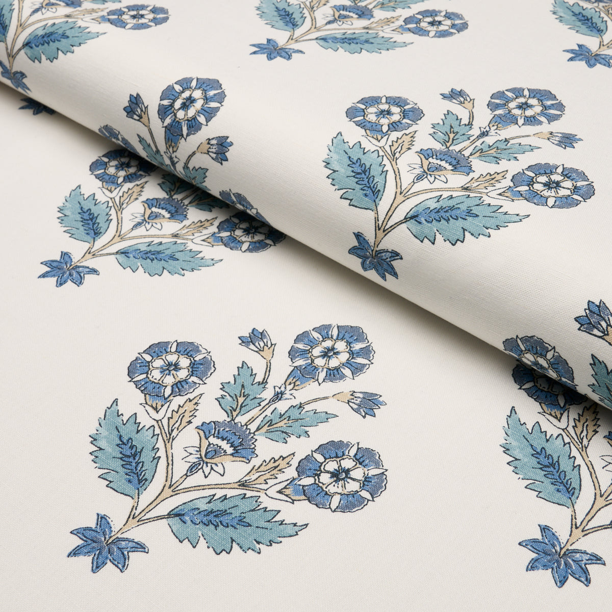 Dalila Hand-Screen Print - Blue - Schumacher 182910 Fabric - Schumacher Fabric