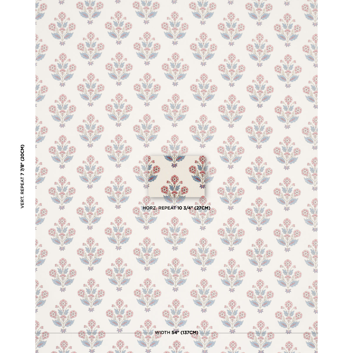 Dalila Hand-Screen Print - Red & Blue - Schumacher 182912 Fabric - Schumacher Fabric