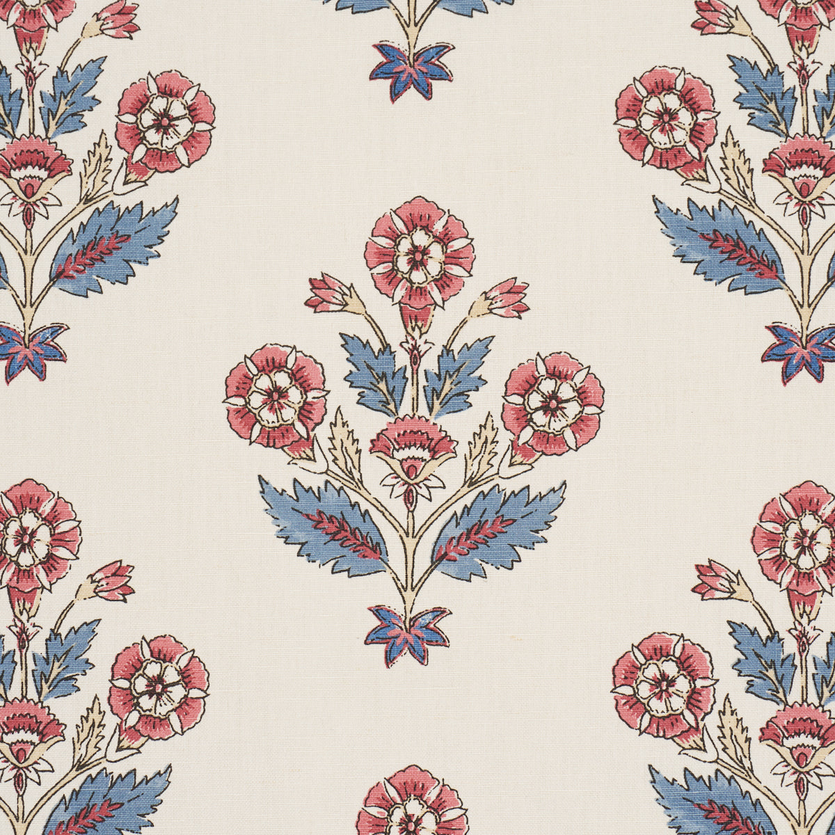 Dalila Hand-Screen Print - Red & Blue - Schumacher 182912 Fabric - Schumacher Fabric