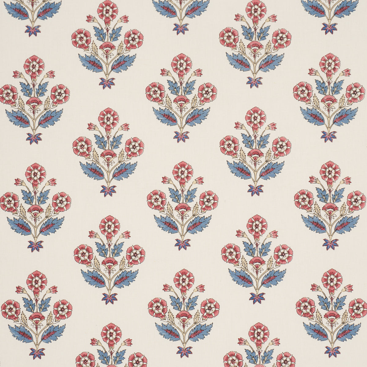 Dalila Hand-Screen Print - Red & Blue - Schumacher 182912 Fabric - Schumacher Fabric