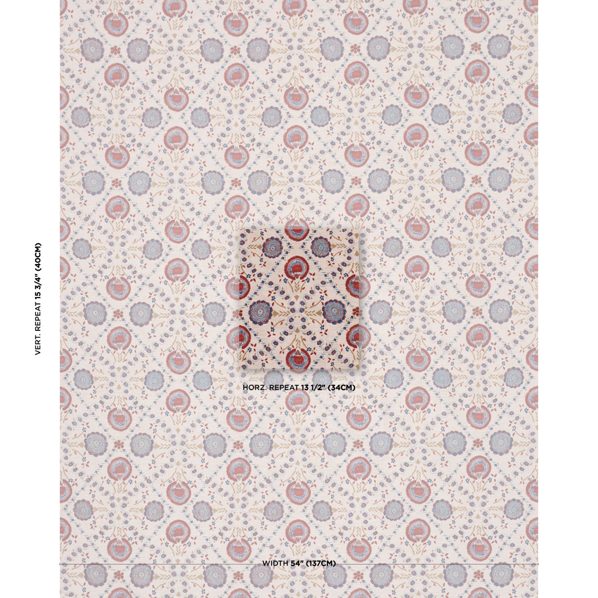 Athena Hand-Screen Print - Red & Blue - Schumacher 183050 Fabric - Schumacher Fabric