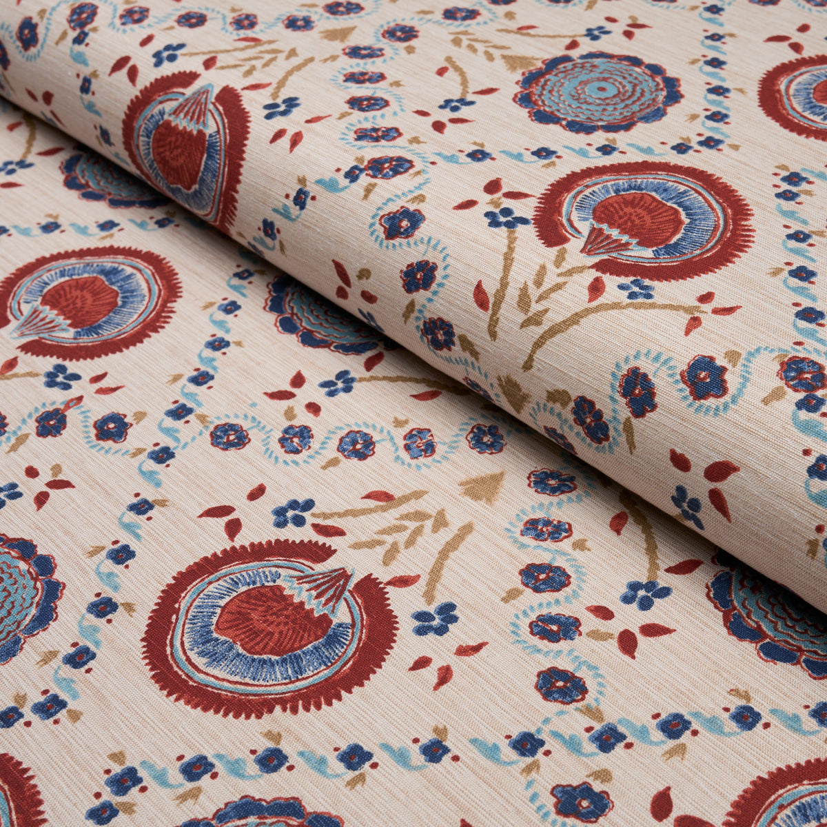 Athena Hand-Screen Print - Red & Blue - Schumacher 183050 Fabric - Schumacher Fabric