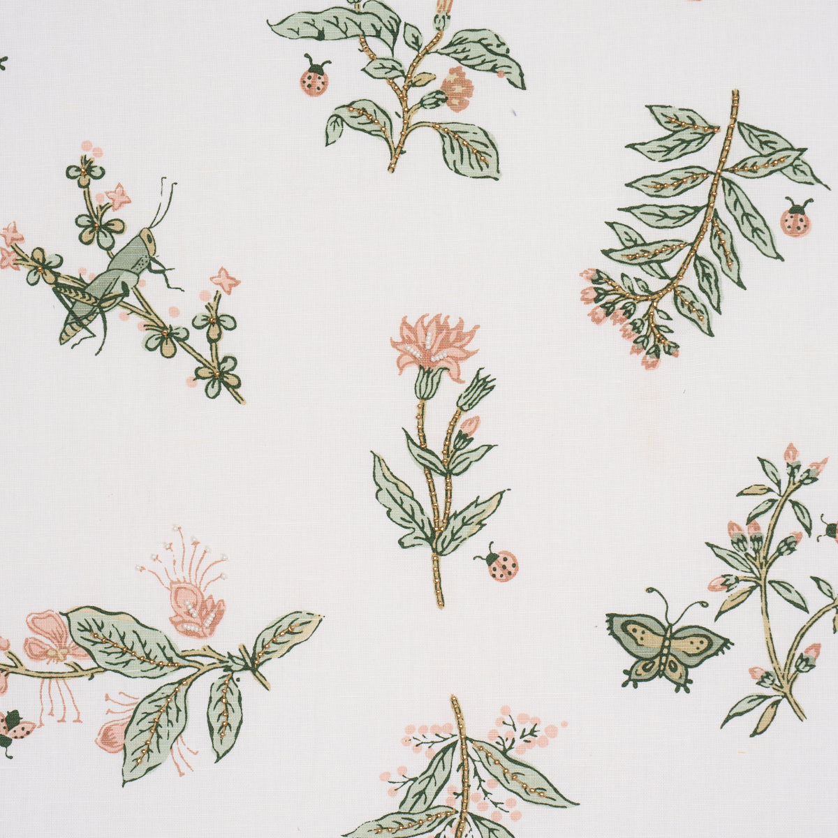 Jeter Des Fleurs Beaded Print - Moss Phlox - Schumacher 183110 Fabric - Schumacher Fabric