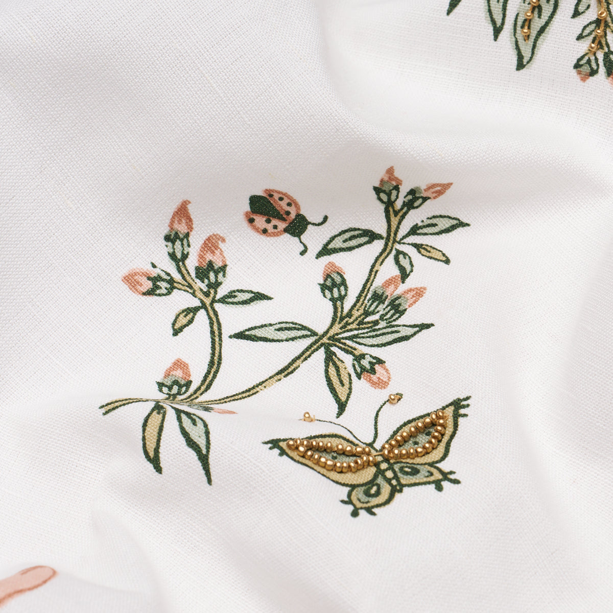 Jeter Des Fleurs Beaded Print - Moss Phlox - Schumacher 183110 Fabric - Schumacher Fabric