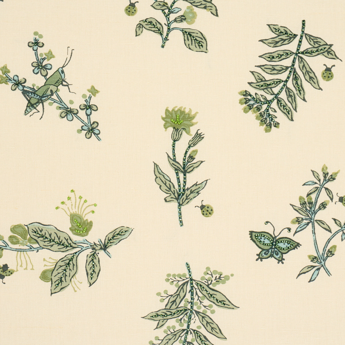 Jeter Des Fleurs Beaded Print - Artichoke - Schumacher 183111 Fabric - Schumacher Fabric