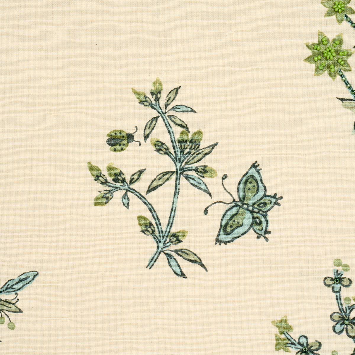 Jeter Des Fleurs Beaded Print - Artichoke - Schumacher 183111 Fabric - Schumacher Fabric